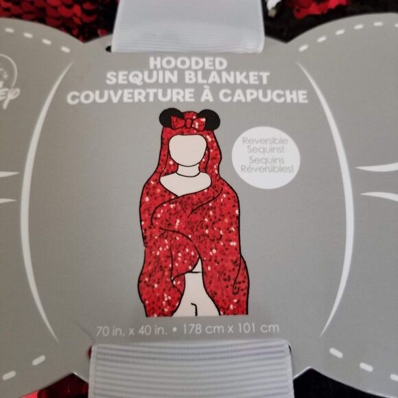 Disney Sequin Ears Throw Blanket Minnie Mouse Reversible Wearable Bling Bow Hood - Picture 3 of 6